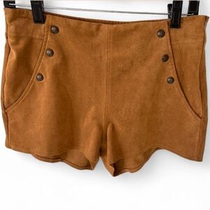Pull & Bear Unisex Suede Like Micro Shorts Stud Detail Light Brown Sz 30